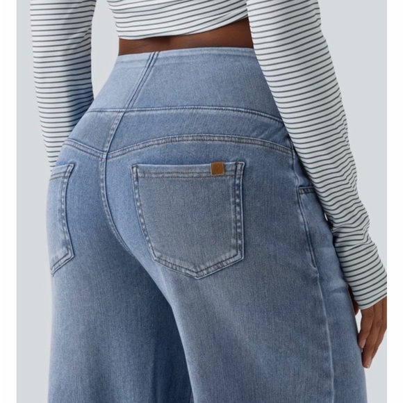 Halara Flex Mid Rise Draped Washed Casual Baggy Wide Leg Jeans with Pockets (XL) - Picture 3 of 5